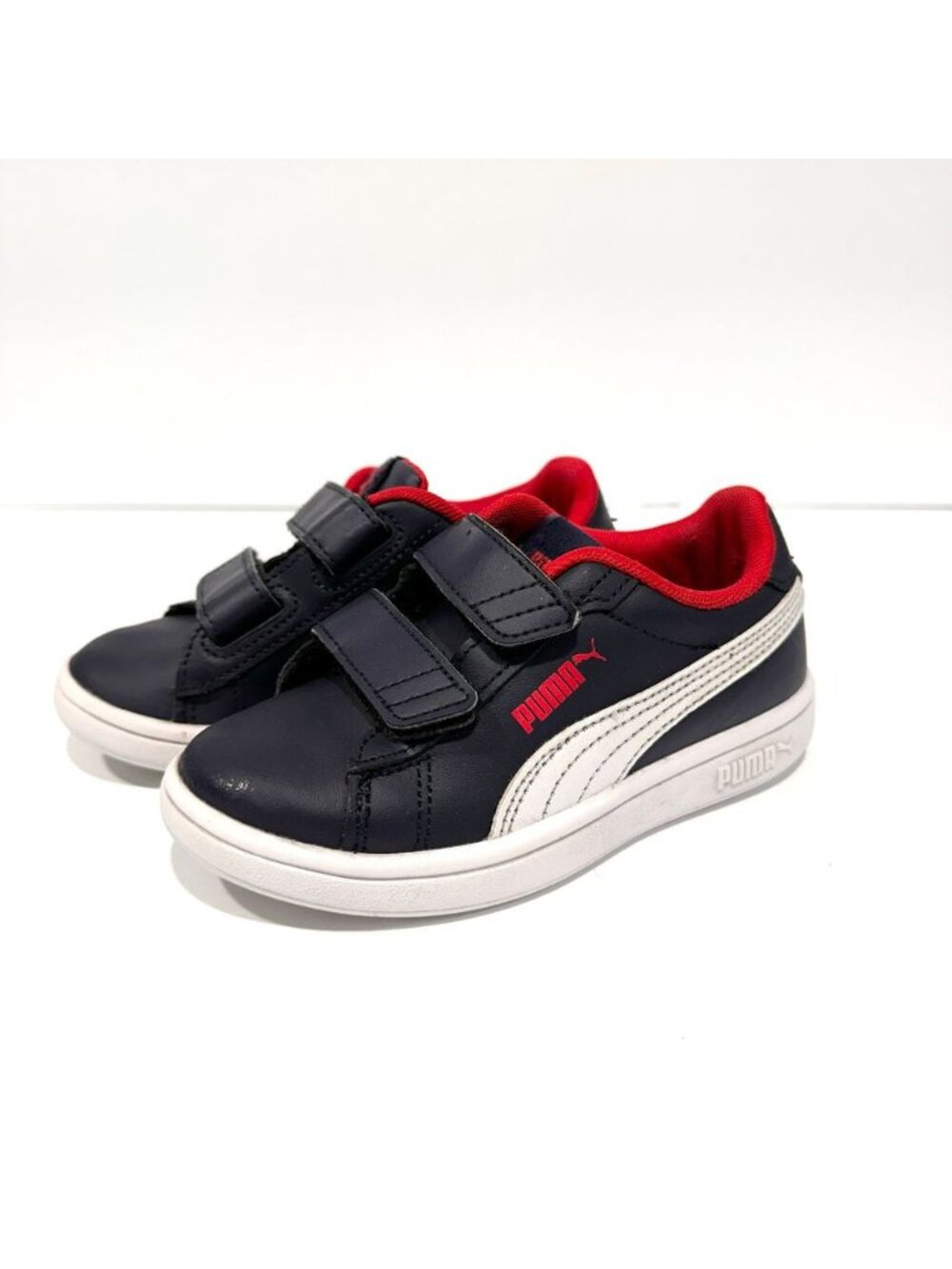 Puma Smash 3.0 Leather Navy & Red Kids Sneakers